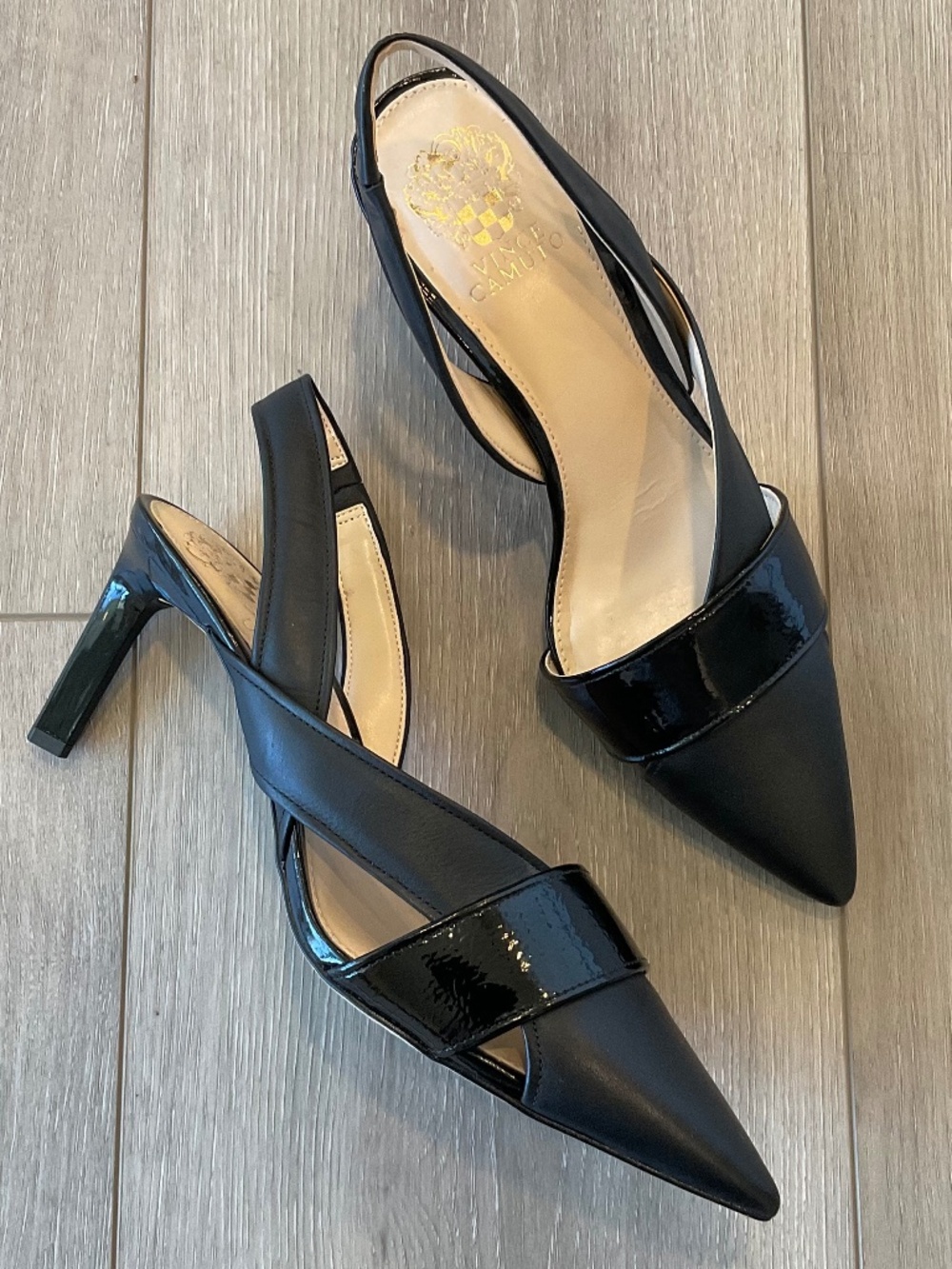 VINCE CAMUTO Luzzia Slingback Pointed Toe Pump in Black Leather Size 10 NEW